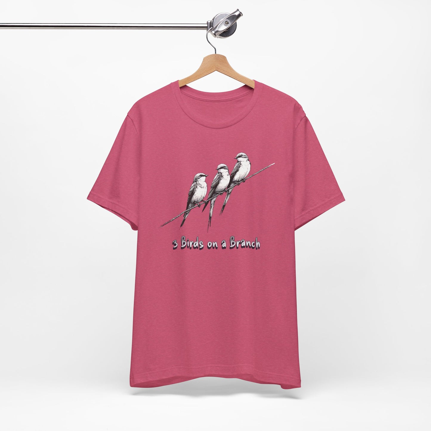 3 Birds on a Branch Cotton Unisex T-Shirt - Nature Inspired Graphic