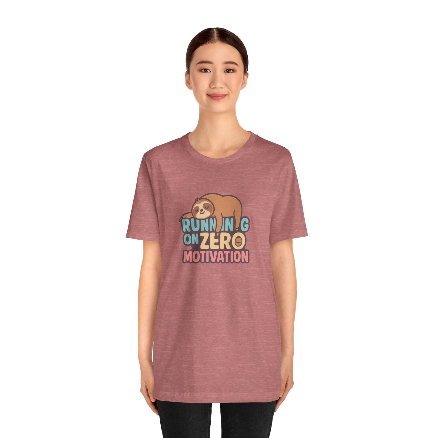 Running on Zero Motivation Unisex Cotton T-Shirt, Gift for Laziness Lovers, Funny Sloth