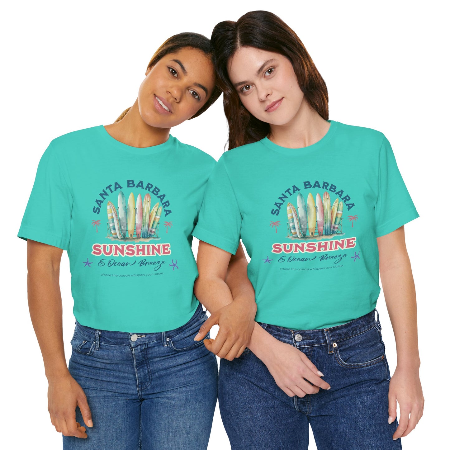 Sunshine Ocean Breeze Santa Barbara Cotton Unisex Jersey T-Shirt, Casual Summer Beach Fun Vibes
