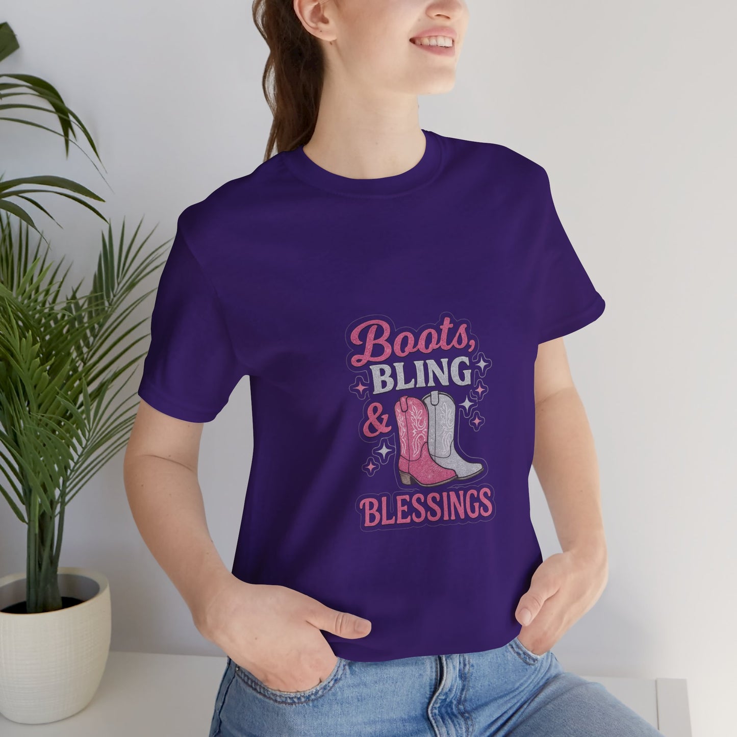 Boots, Bling & Blessings — Glam Cowgirl Faith T-Shirt | Pink & Silver Western Christian Tee
