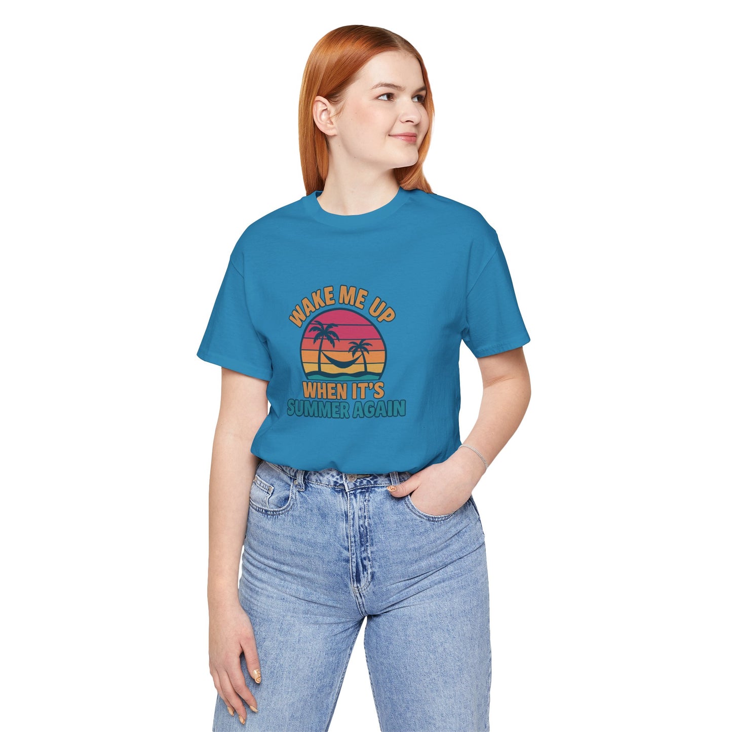 Wake Me Up When It's Summer Again Unisex Cotton T-Shirt, Vacation Shirt, Beachwear, Gift for Beach Lovers Back to School