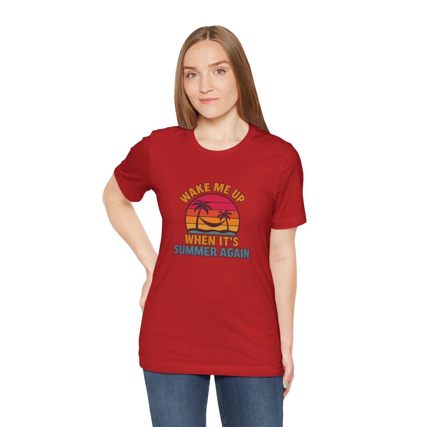 Wake Me Up When It's Summer Again Unisex Cotton T-Shirt, Vacation Shirt, Beachwear, Gift for Beach Lovers Back to School