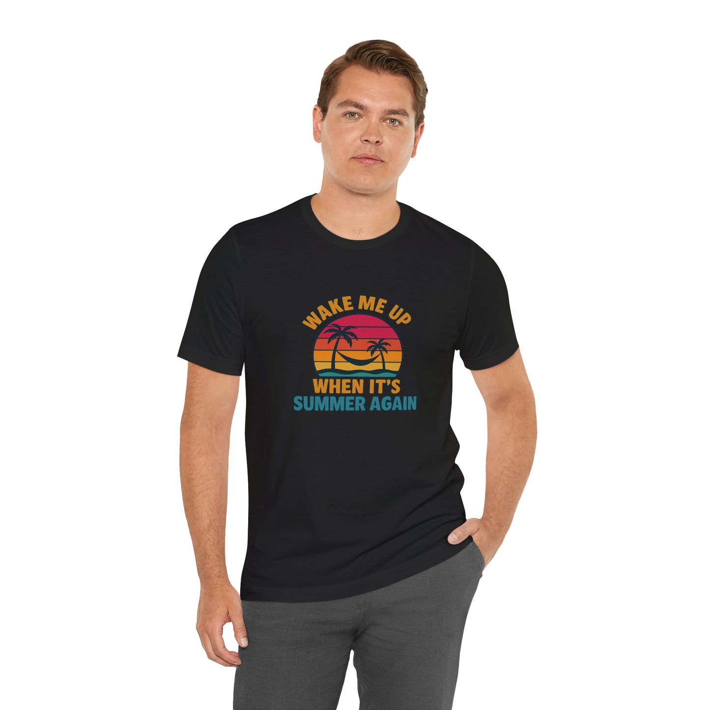 Wake Me Up When It's Summer Again Unisex Cotton T-Shirt, Vacation Shirt, Beachwear, Gift for Beach Lovers Back to School