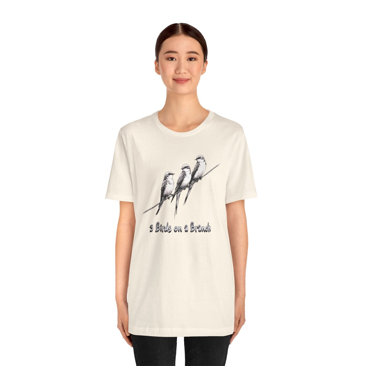 3 Birds on a Branch Cotton Unisex T-Shirt - Nature Inspired Graphic