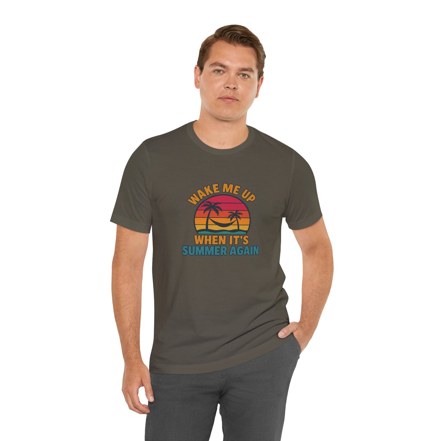 Wake Me Up When It's Summer Again Unisex Cotton T-Shirt, Vacation Shirt, Beachwear, Gift for Beach Lovers Back to School