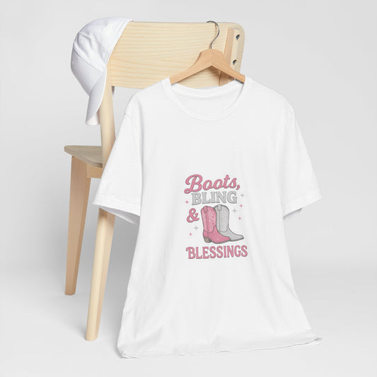 Boots, Bling & Blessings — Glam Cowgirl Faith T-Shirt | Pink & Silver Western Christian Tee