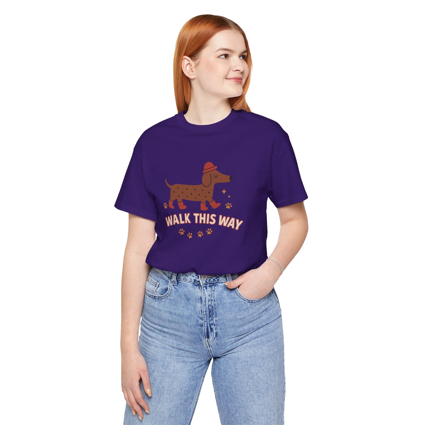 Dachshund Walk This Way Unisex Cotton T-Shirt, Cute Dog Lover Gift, Funny Pet Owner Shirt