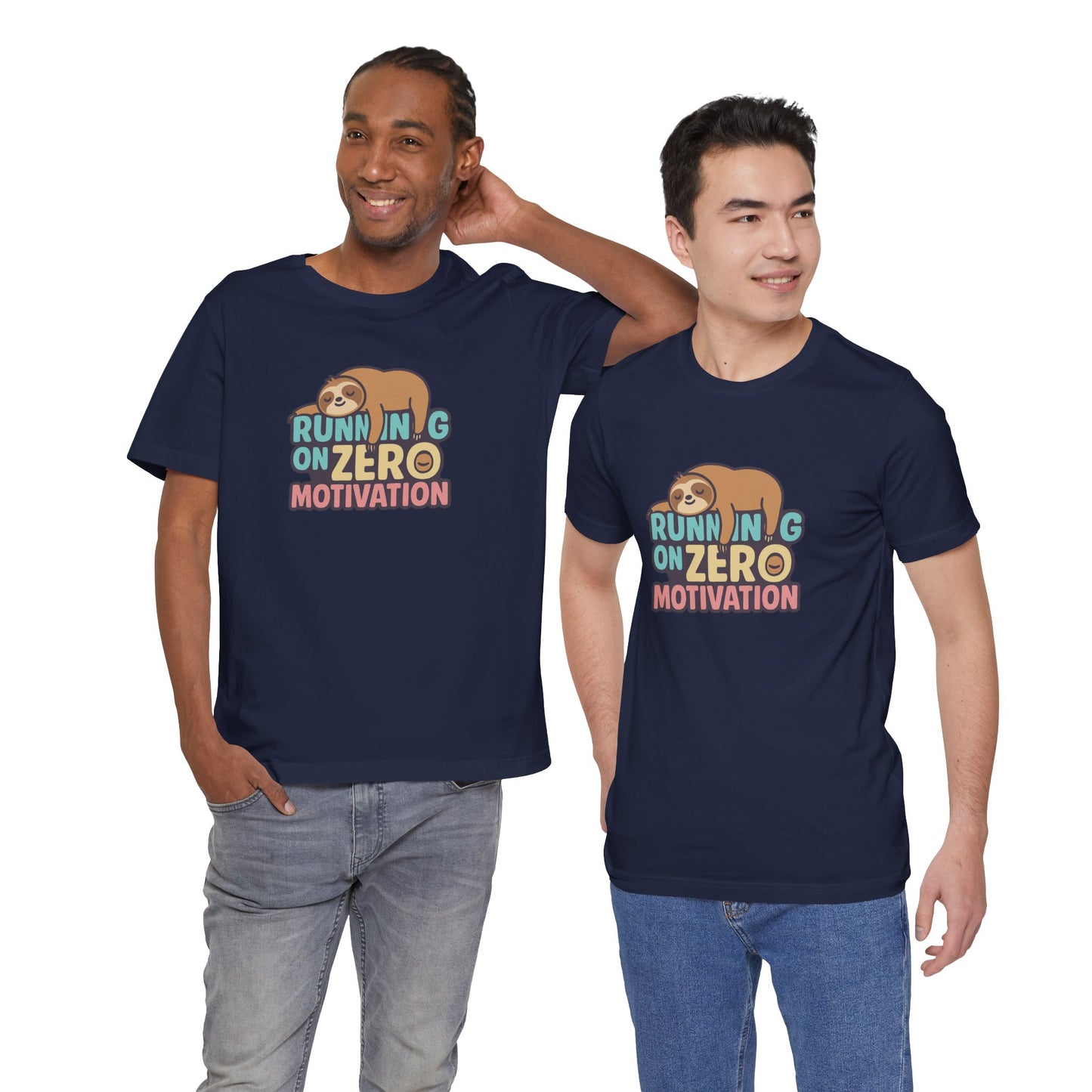 Running on Zero Motivation Unisex Cotton T-Shirt, Gift for Laziness Lovers, Funny Sloth