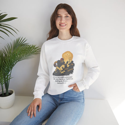 Let Us Run With Endurance Unisex Crewneck Sweatshirt, Christian Gift Faith-Based Styling Apparel, Everyday Comfort