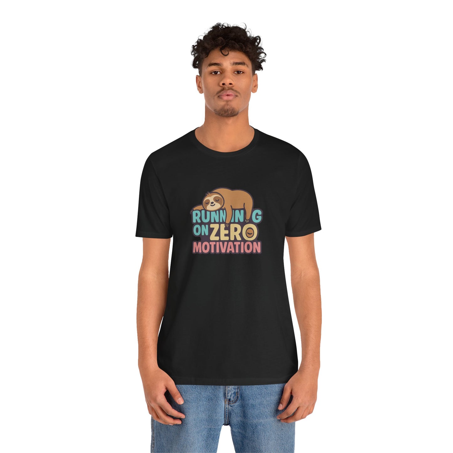 Running on Zero Motivation Unisex Cotton T-Shirt, Gift for Laziness Lovers, Funny Sloth