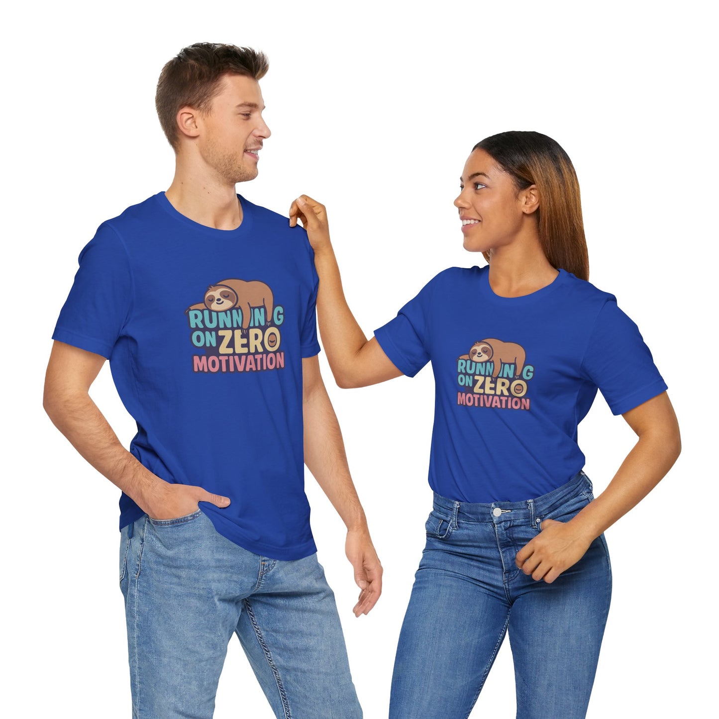 Running on Zero Motivation Unisex Cotton T-Shirt, Gift for Laziness Lovers, Funny Sloth