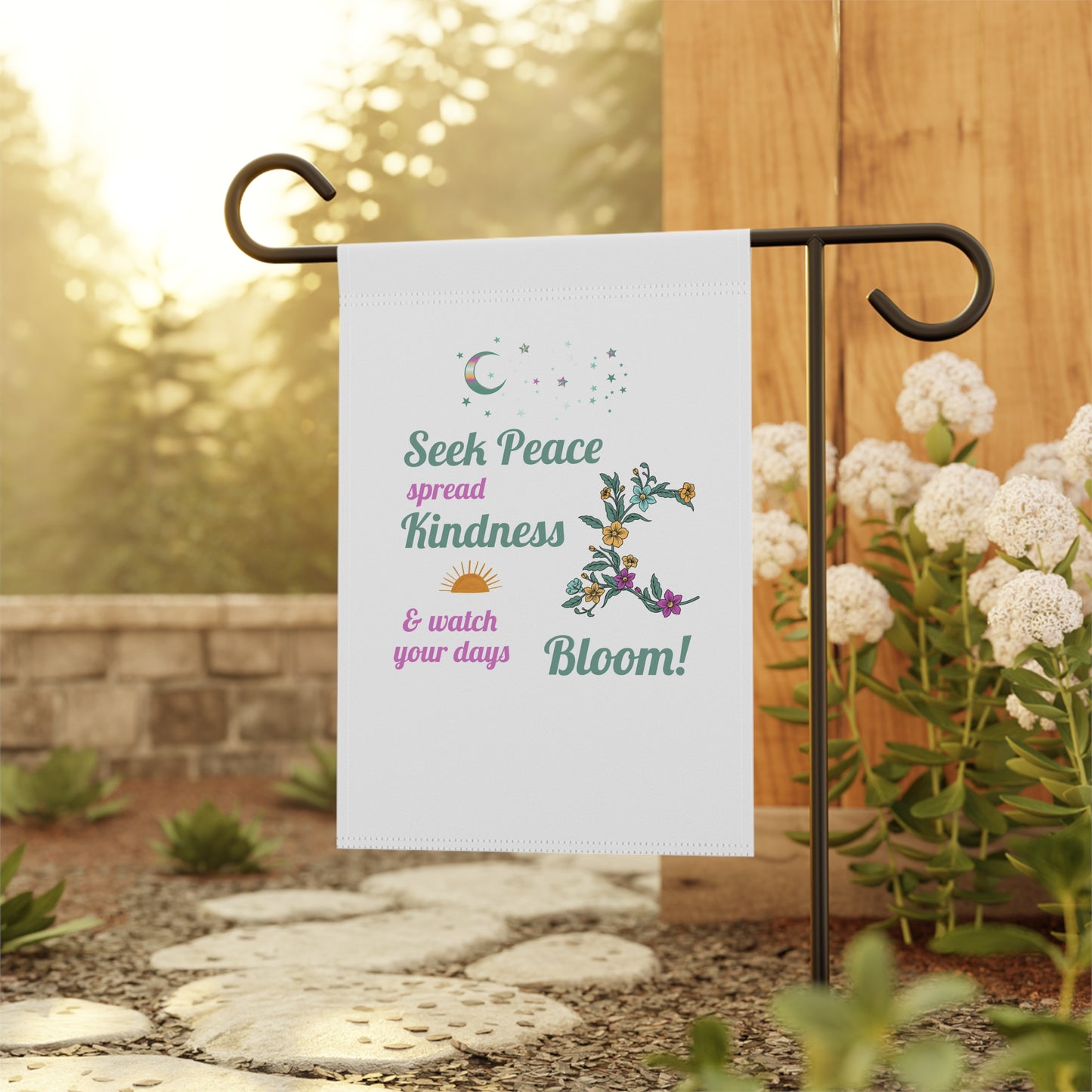 Seek Peace Spread Kindness & Watch Your Days Bloom Garden Flag, Garden Lovers, Home & Patio Decoration