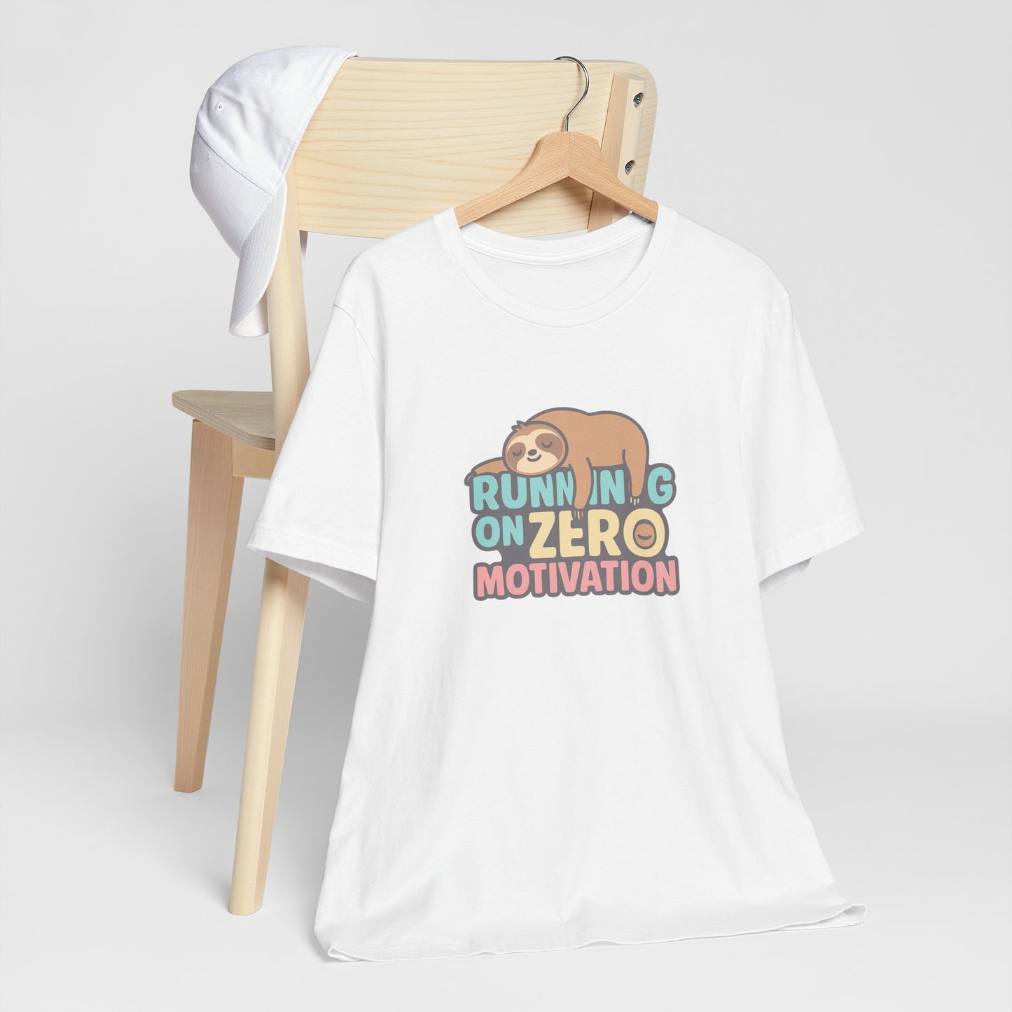 Running on Zero Motivation Unisex Cotton T-Shirt, Gift for Laziness Lovers, Funny Sloth