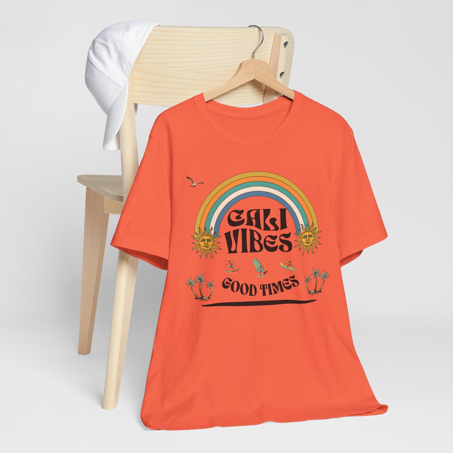 Cali Vibes Good Times Cotton Unisex T-Shirt, Casual Summer Fun Ocean Beach T-Shirt, Surfing Breeze Top